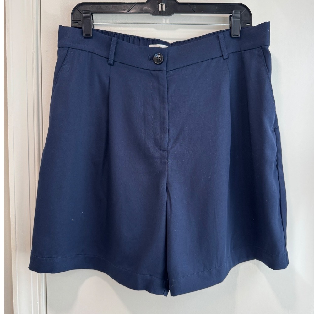 Loft The Emory Short Navy Blue Pleated Front Lyocell Women Size 12 NWT